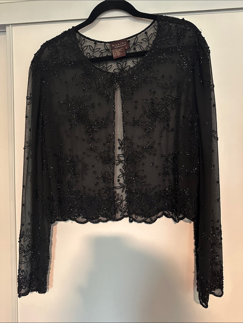 MARINA Black Beaded Sheer Cropped Jacket
